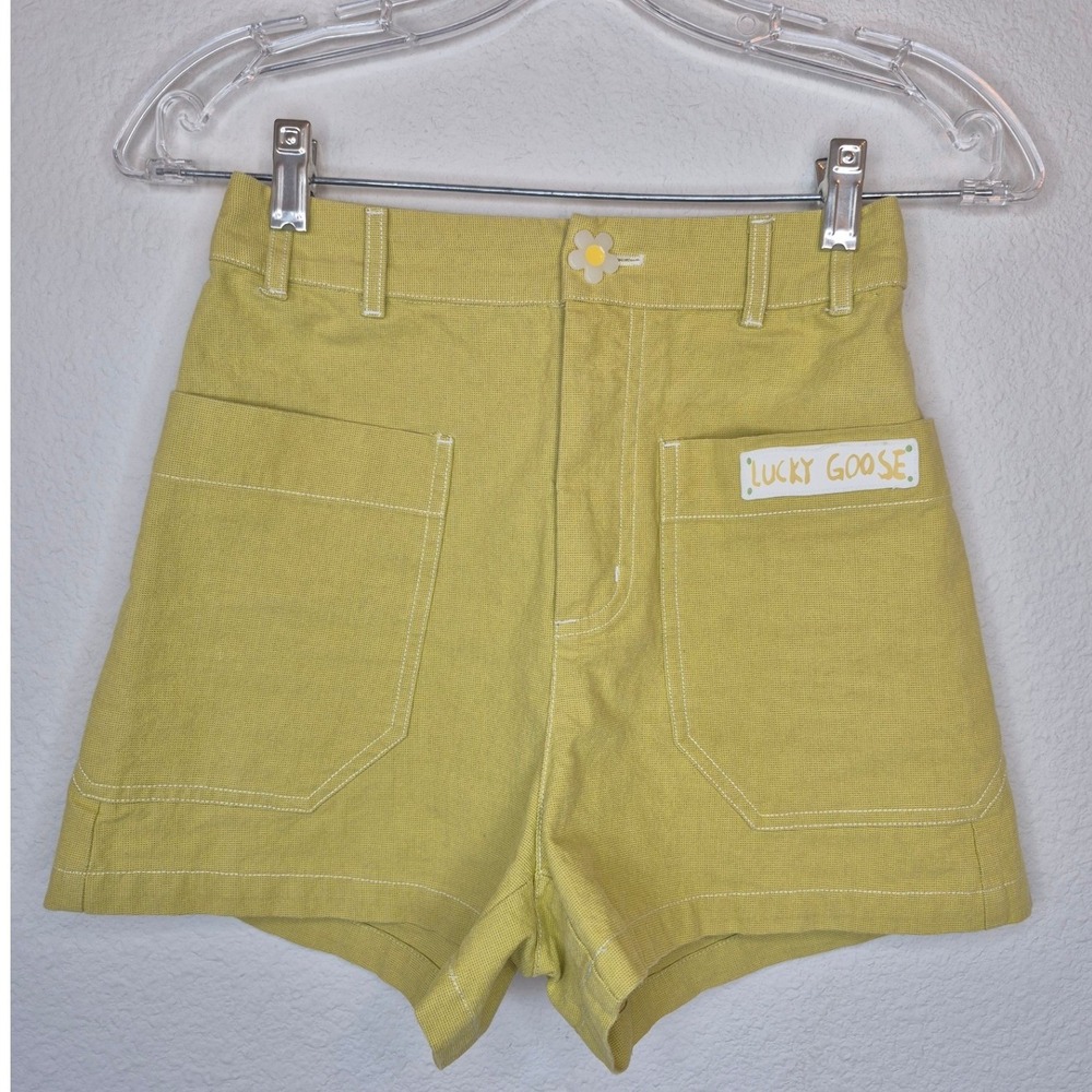 LEDIN x Lazy Daisy Chartreuse Yellow High Waisted‎ Utility Shorts Size Small
